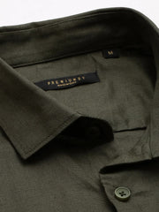 Men Green Solid Casual Shirt-MUNIFICENCEPLAIN-3397-Olive