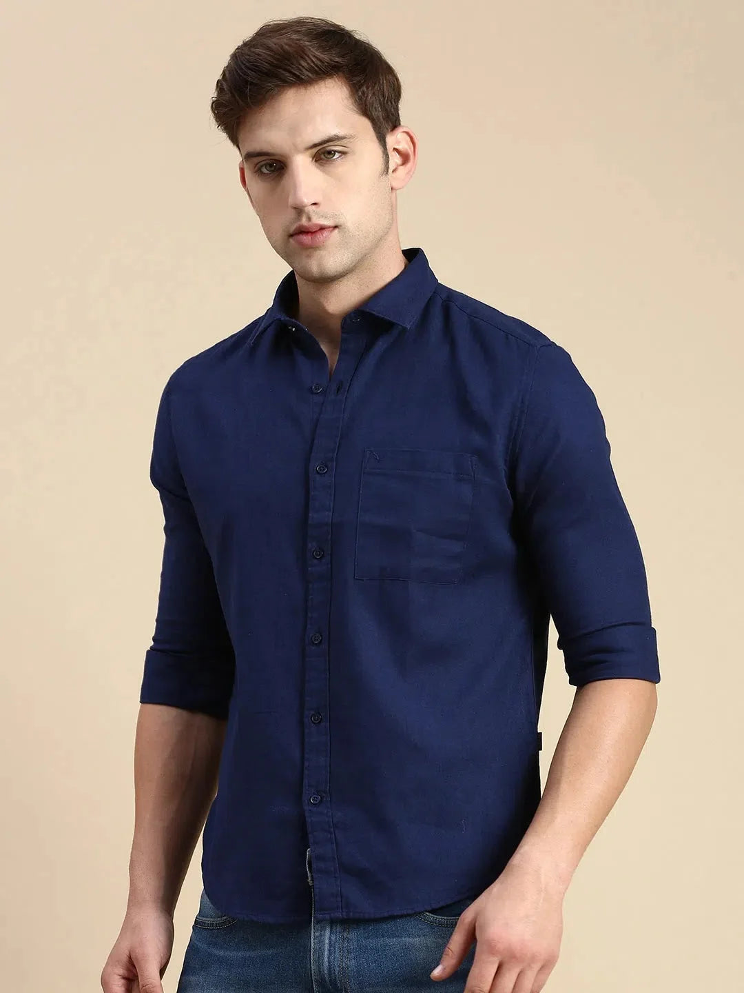 Men's Navy Solid Cotton Shirt | Casual & Stylish DesiQlo