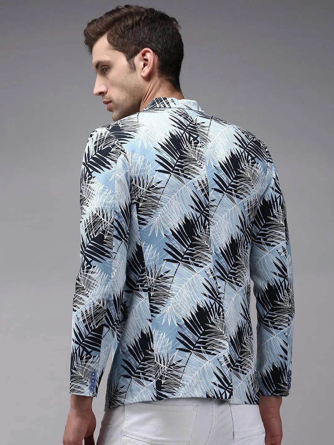 Men's Blue Printed Blazer | Stylish Ethnic Nehru Jacket Look