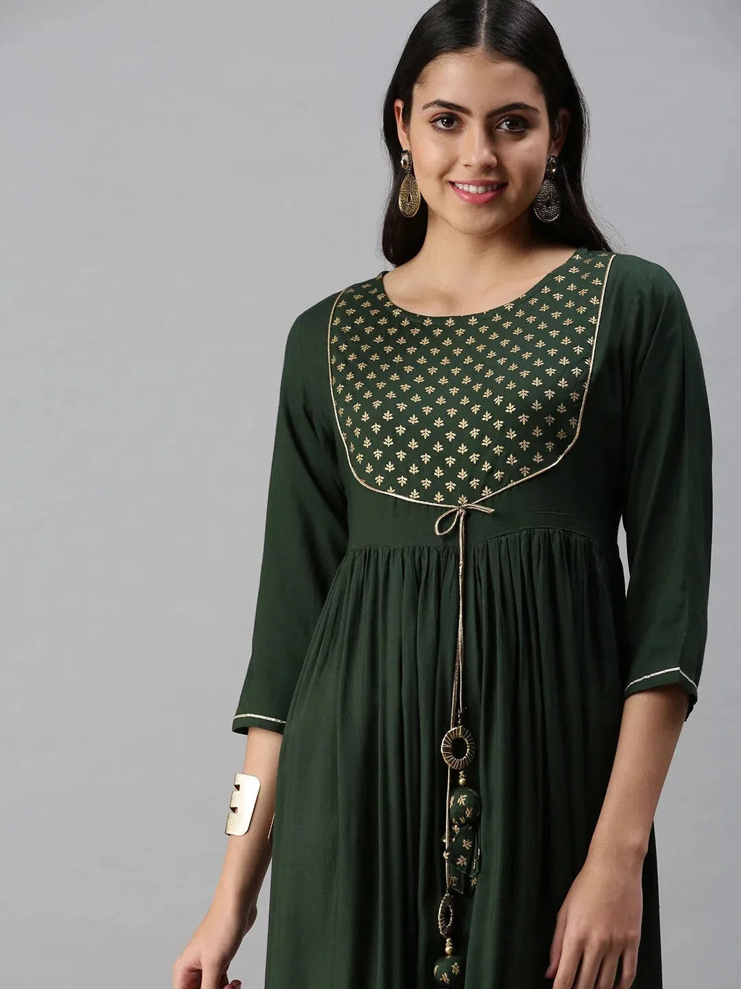 Green Printed Cotton Anarkali Kurta - Shop Anarkali Kurtis