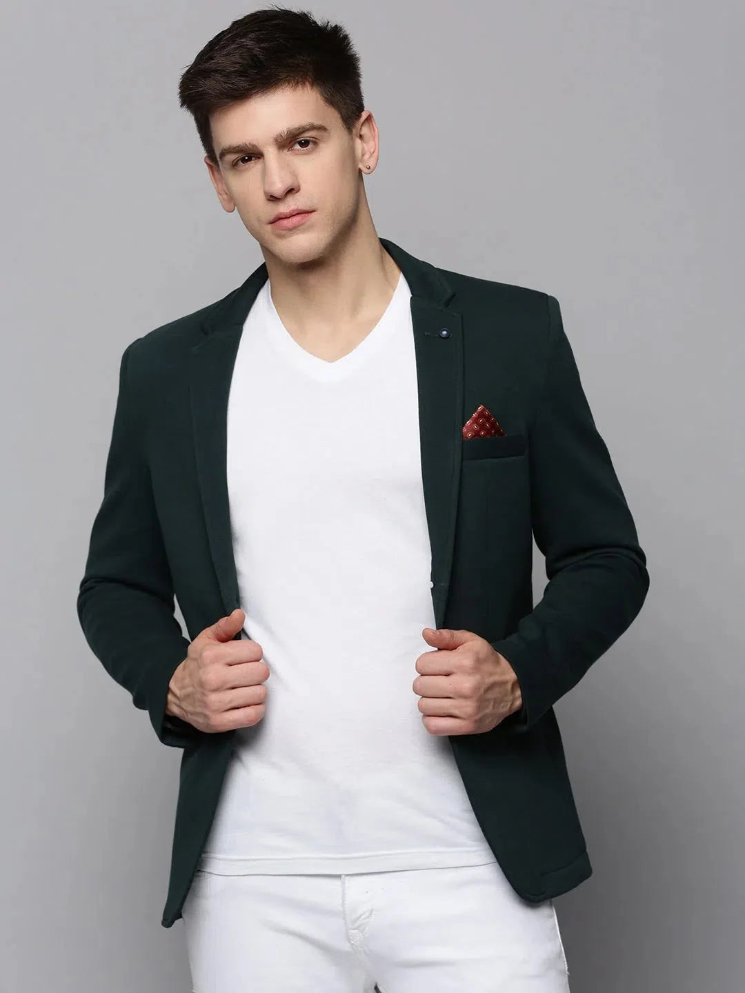 Green Solid Cotton Blazer - Men's Ethnic Nehru Jacket by DesiQlo