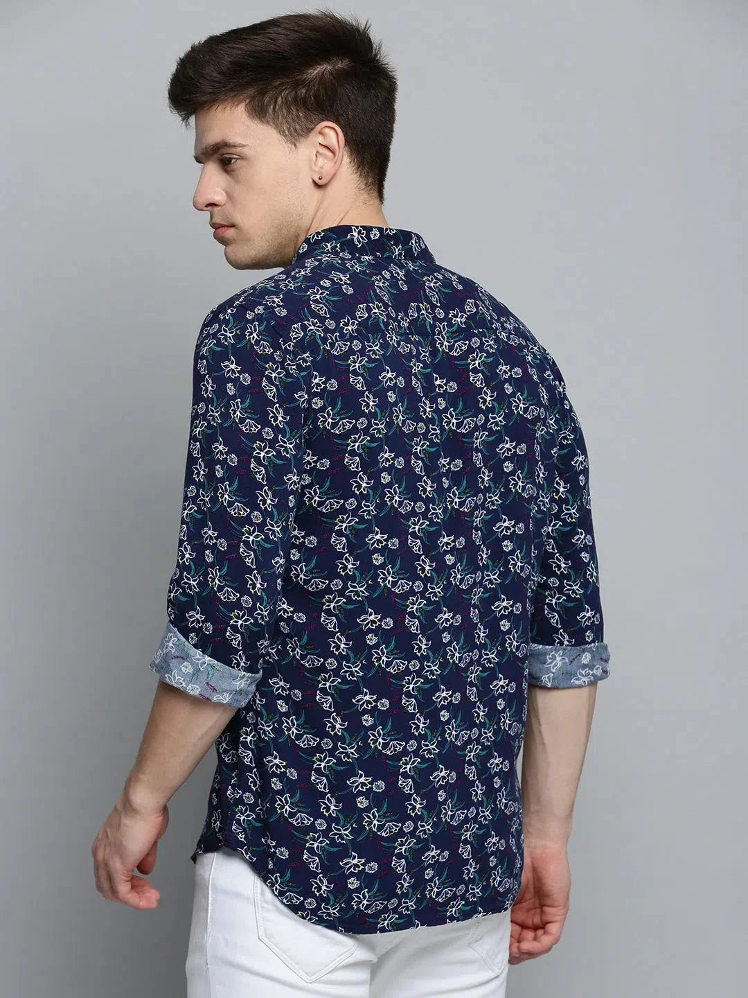 Navy Printed Mens Shirt - Fashionable Cotton Shirt | DesiQlo