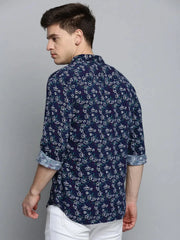 Men Navy Printed Casual Shirt-ZEETAPRINT-1843-Navyblue