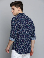 Men Navy Printed Casual Shirt-ZEETAPRINT-1843-Navyblue