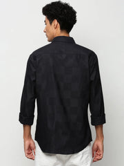 Men Navy Checked Casual Casual Shirts-TRUJETTWILL-5486-Navyblue