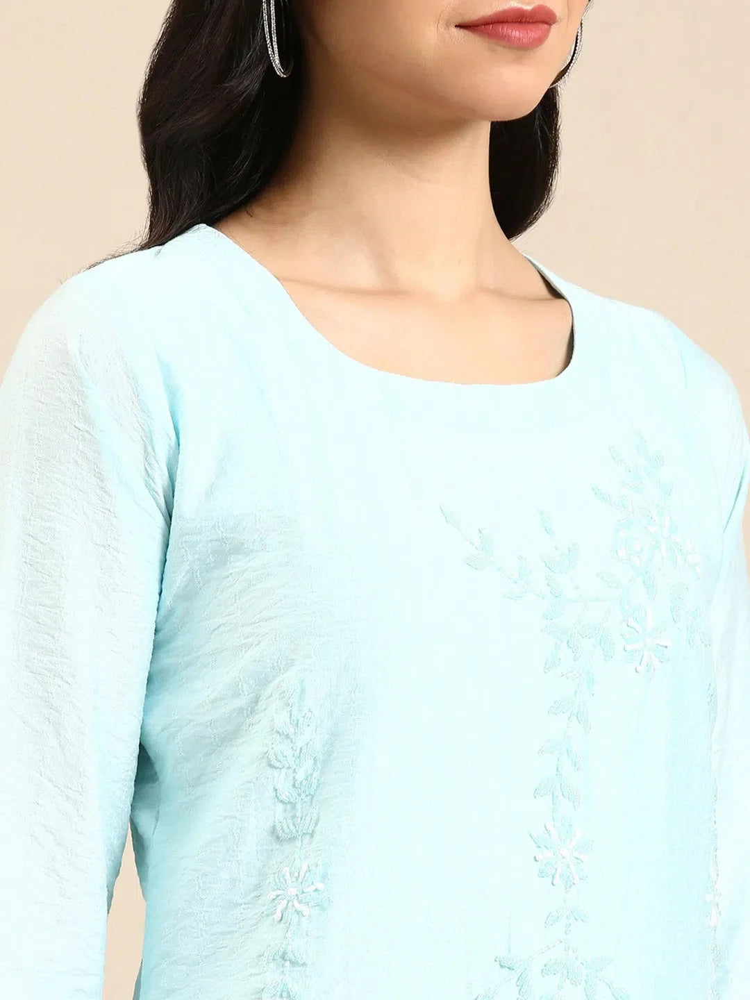 Classic Blue Cotton Straight Indian Kurta - Women's Fashion