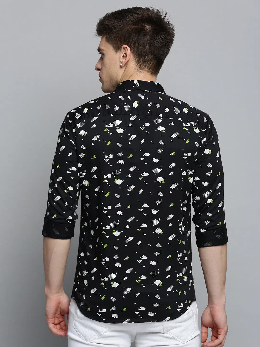Black Printed Mens Shirt - Modern Cotton Casual Shirt