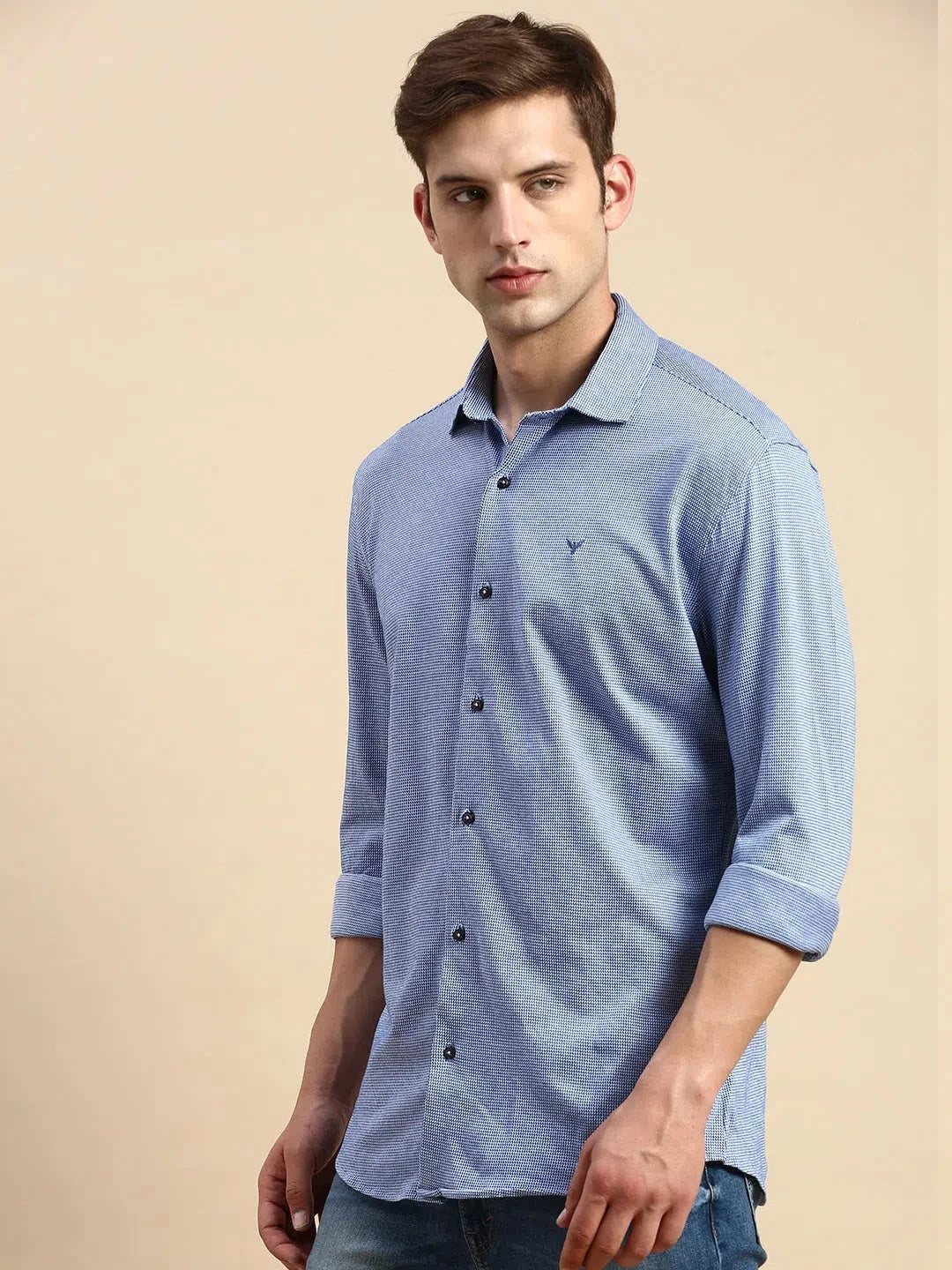 Navy Geometric Cotton Mens Shirt - Casual Style | DesiQlo