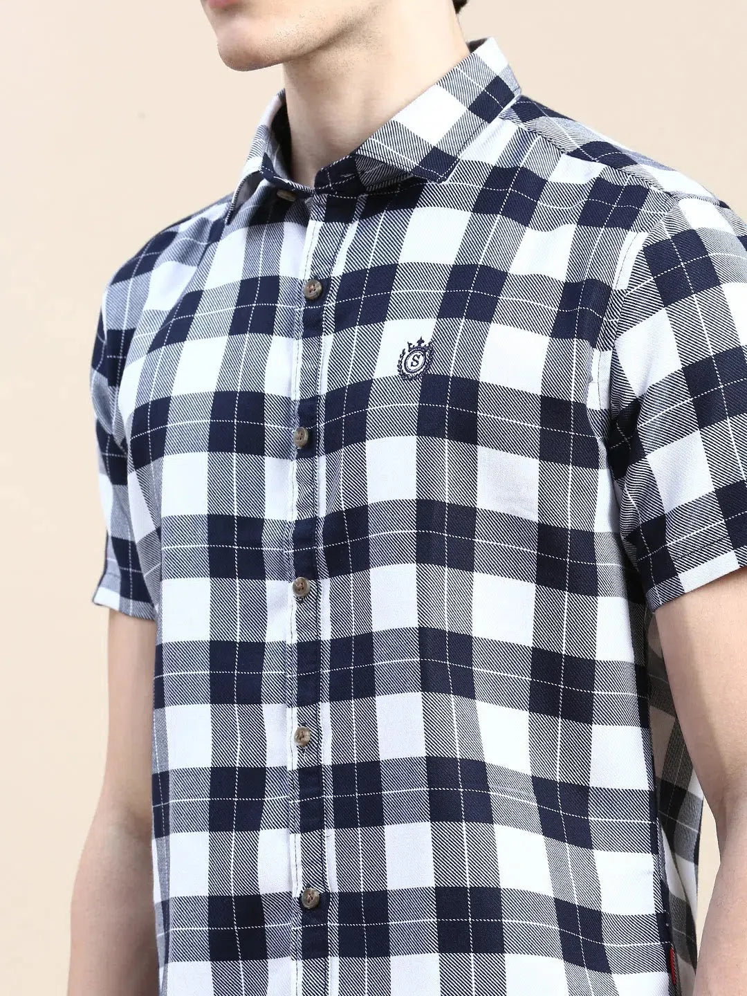 White Checked Cotton Mens Shirt | DesiQlo Casual Shirts
