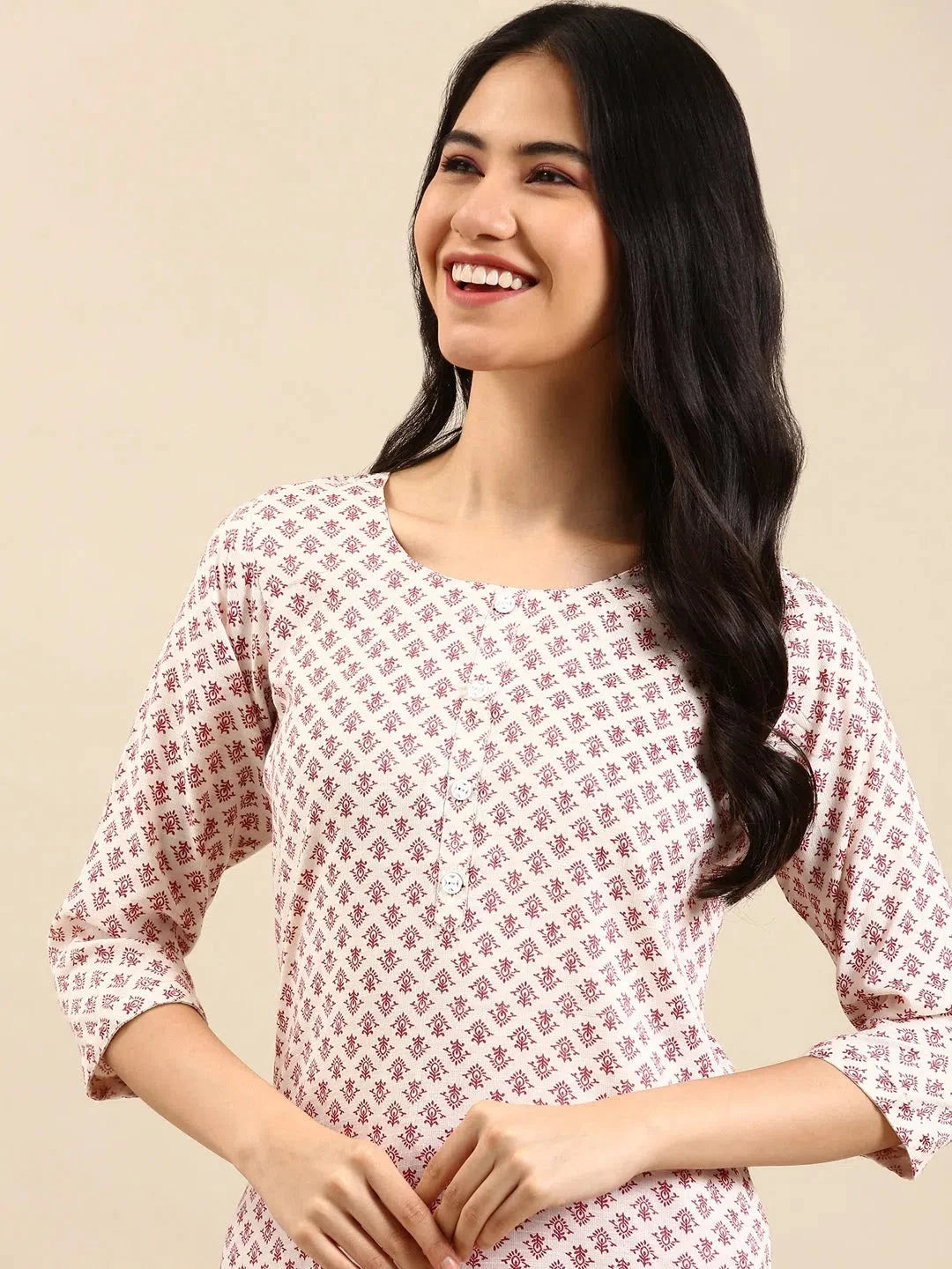 Off White Printed Cotton Kurta | Women's Indian Kurta Ladies