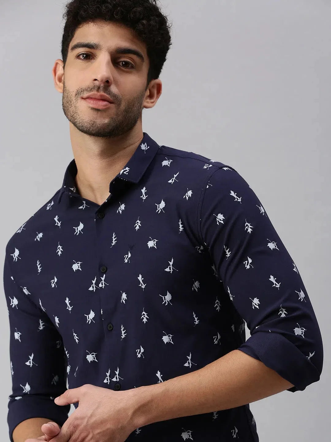 Men Navy Blue Printed Casual Shirt-STANDARDPRINT-1308-Navyblue