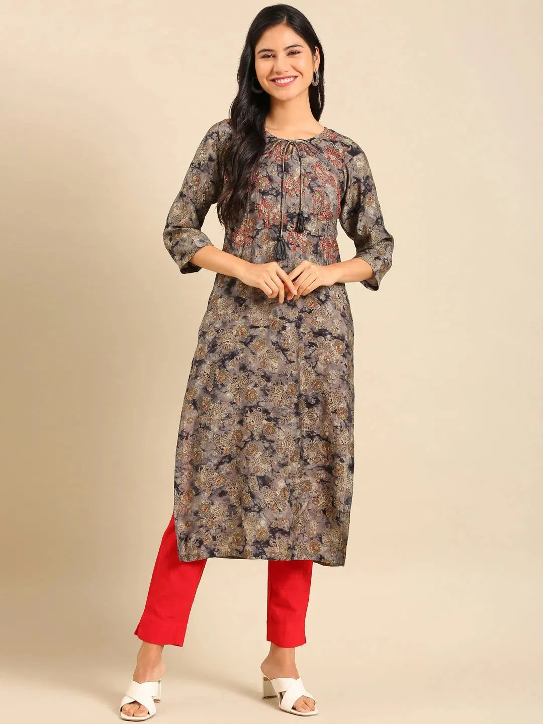 Grey Embellished Kurta - Stylish Indian Kurtis for Ladies