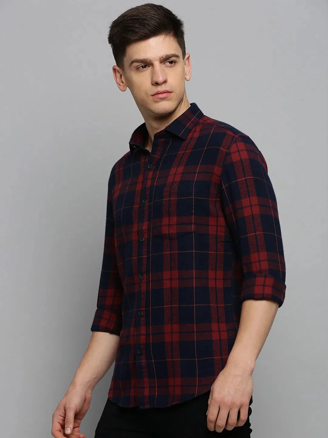 Rust Checked Mens Shirt - Cotton Casual Shirt for Men