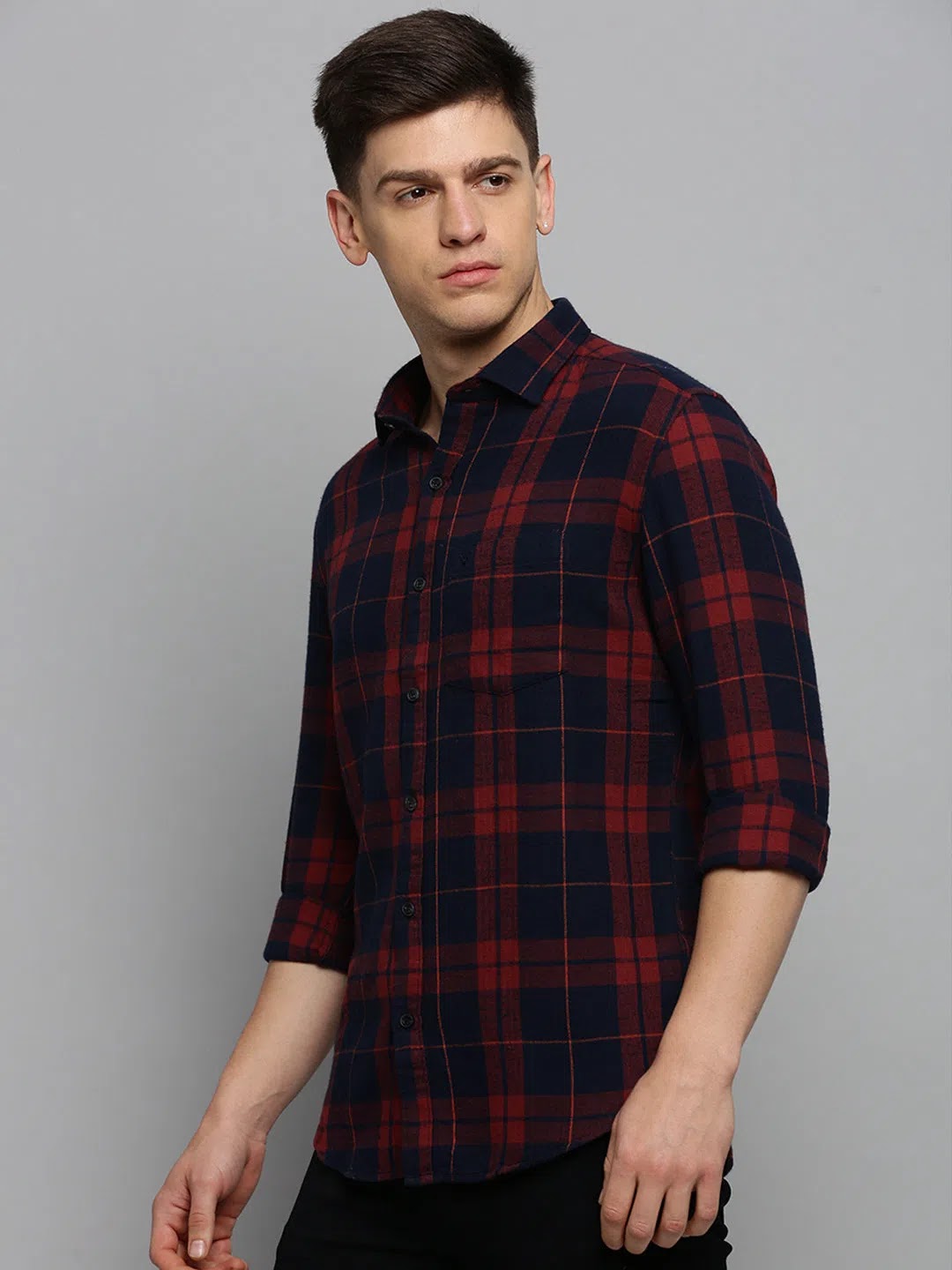 Rust Checked Mens Shirt - Cotton Casual Shirt for Men