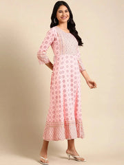 Women's Pink Printed Anarkali Kurta-AT-A-493-Pink