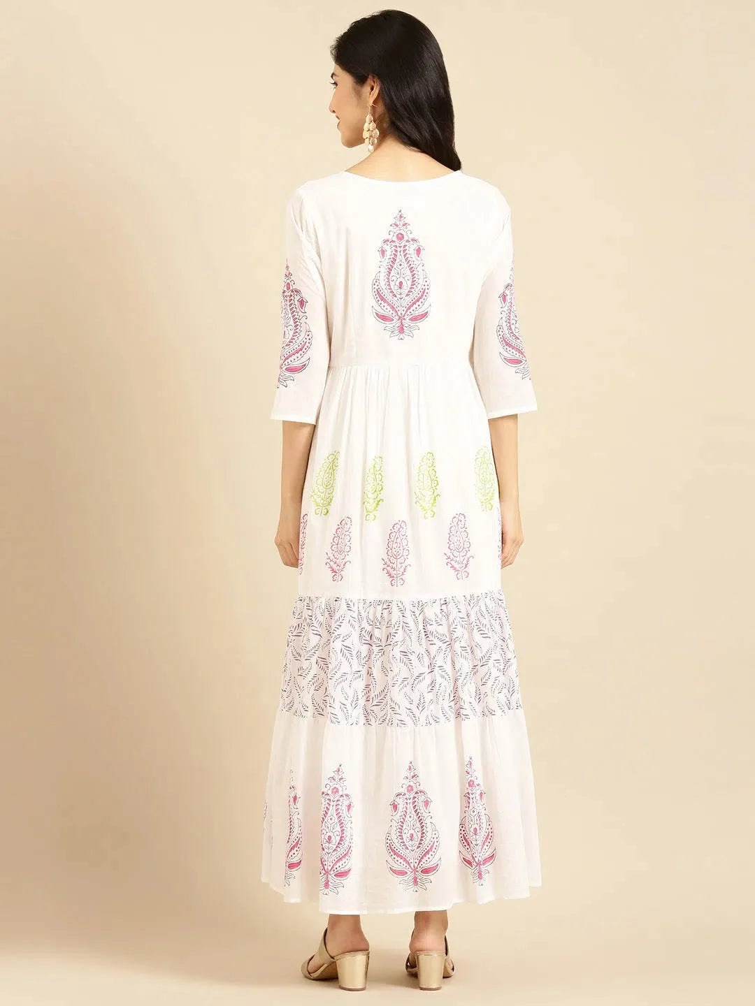 White Embroidered Cotton Anarkali Kurta | Women's Kurti