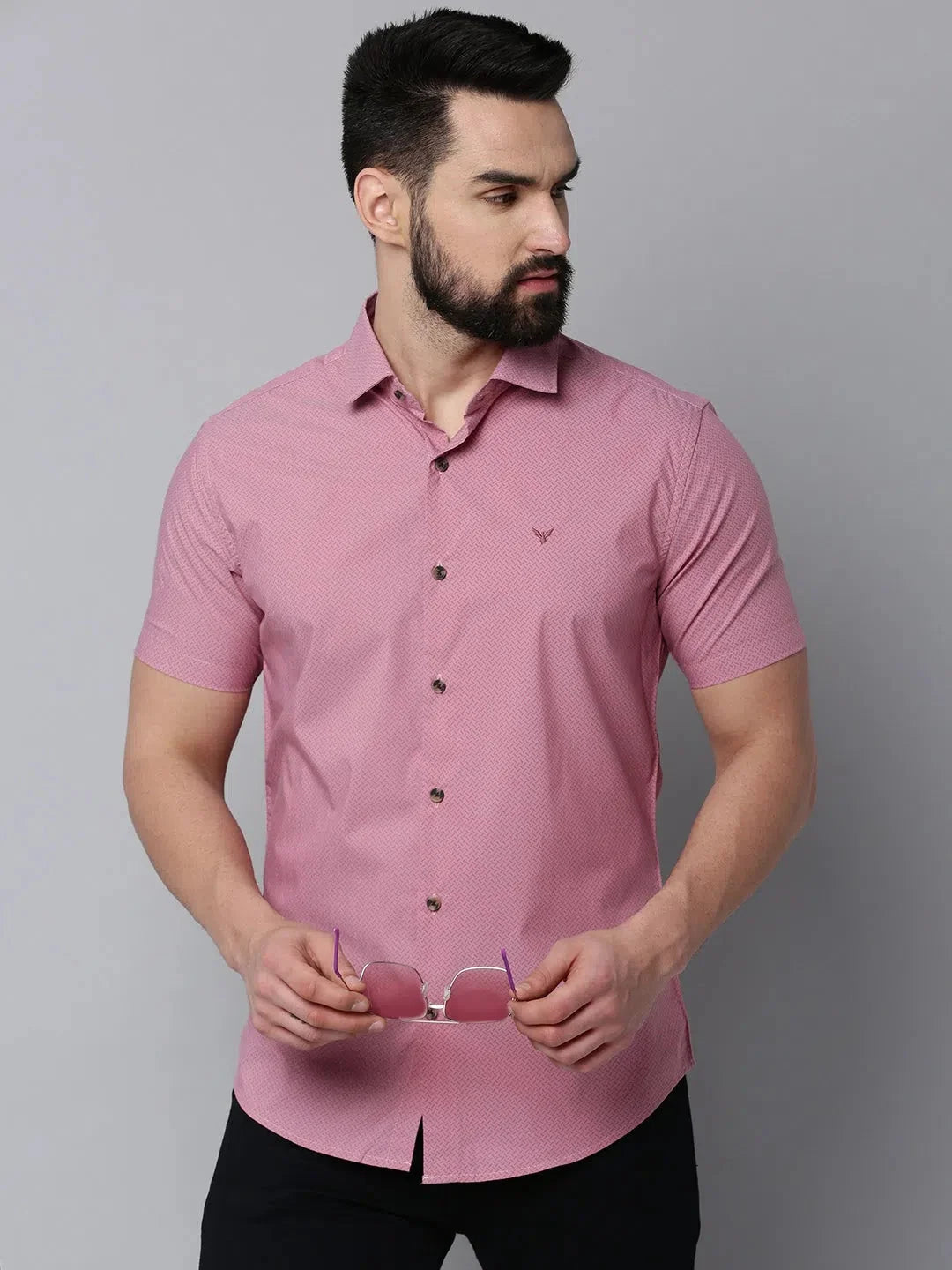 Mauve Printed Mens Shirt - Casual Cotton Shirt by DesiQlo