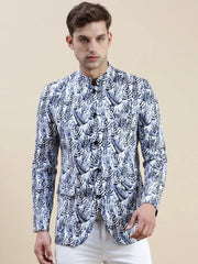 Men White Printed Casual Blazer-SOBLZ-71-12-White