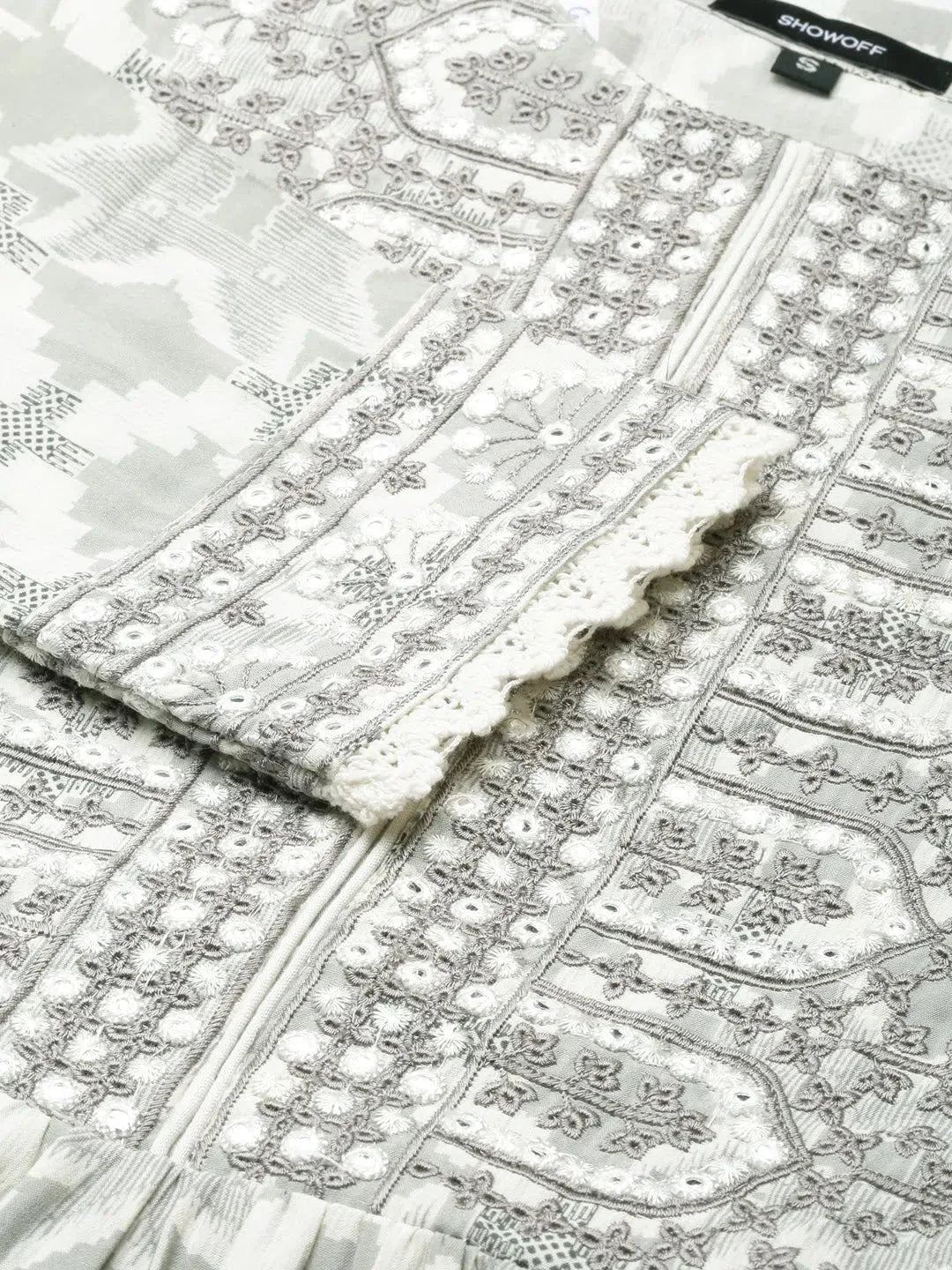 Off White Geometrical Kurti: Women's Indian Kurta Tunic Top