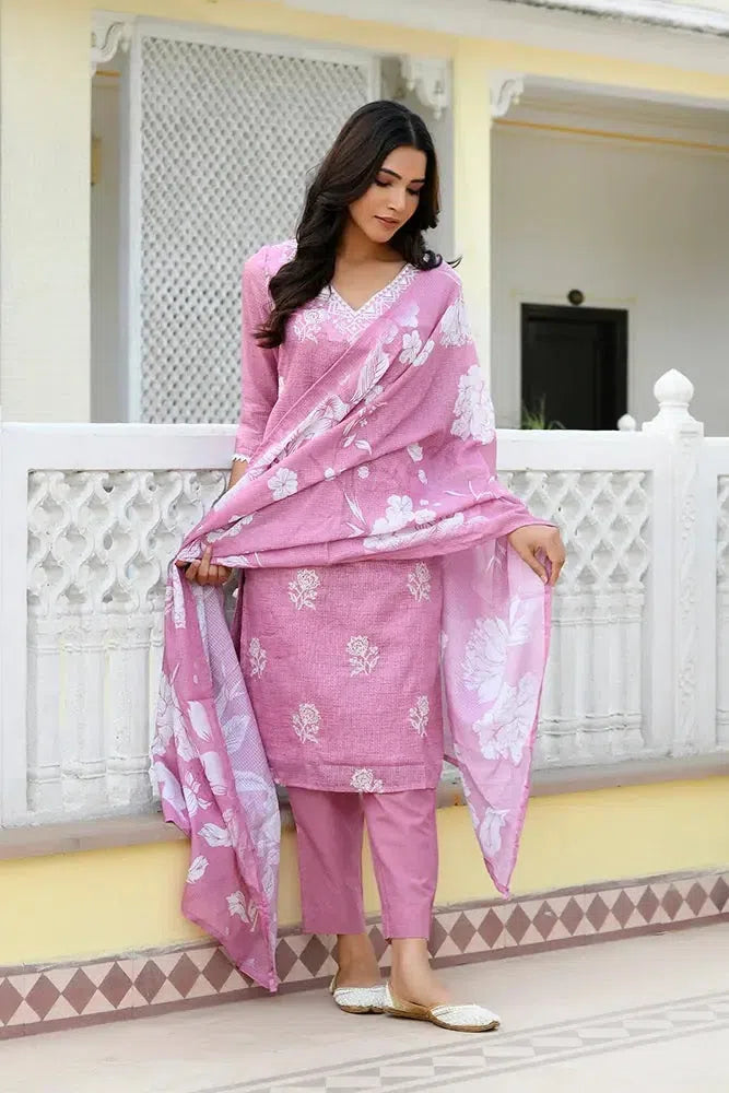 Pink Floral Kurta Set | Women's Indian Kurta Sets Online
