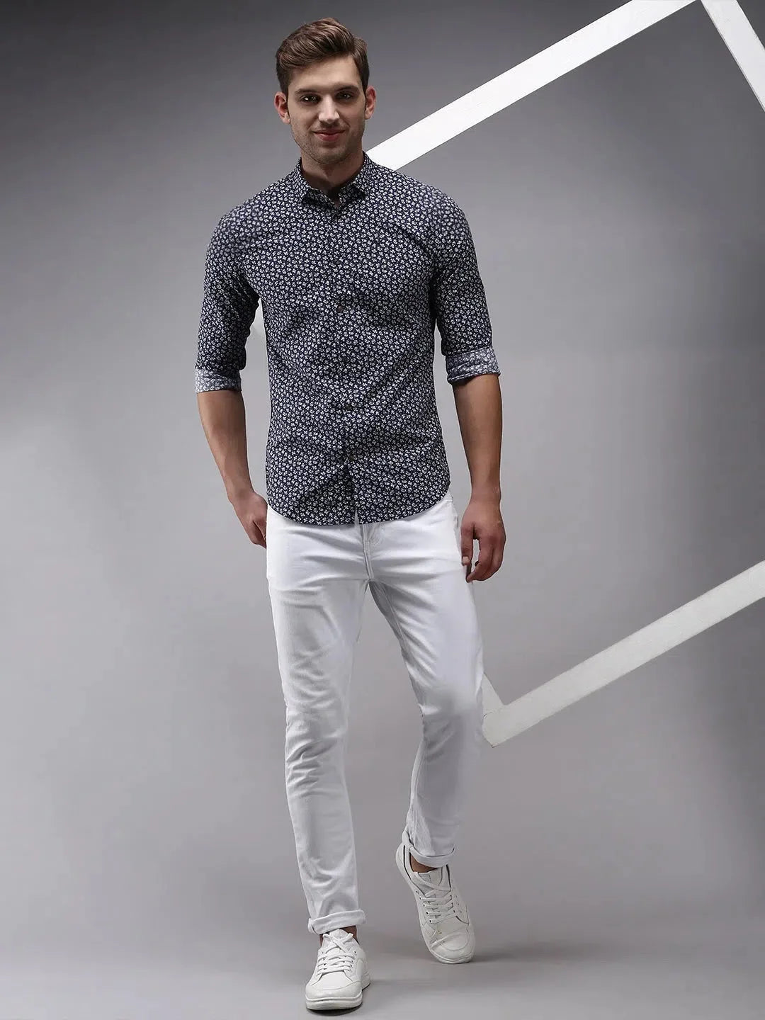 Navy Printed Mens Shirt | DesiQlo Trendy Cotton Shirt