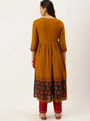 Women's Mustard Printed A-Line Kurtas-GW-2639-Mustard