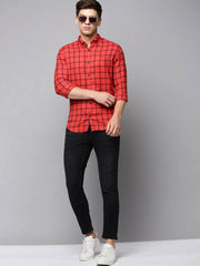 Men Red Checked Casual Shirt-AVACHECKS-5035-Red
