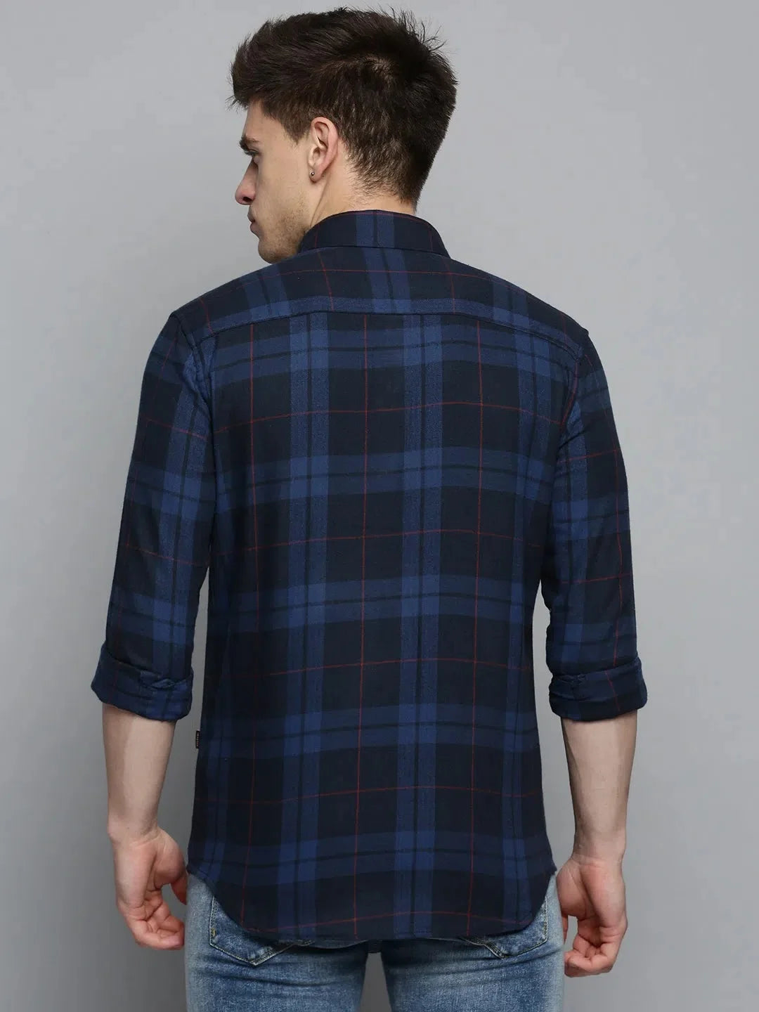 Men's Navy Checkered Cotton Shirt | Casual Mens Shirt