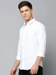 Men White Solid Casual Shirt-PARXPLAINDOBBY-3144-White