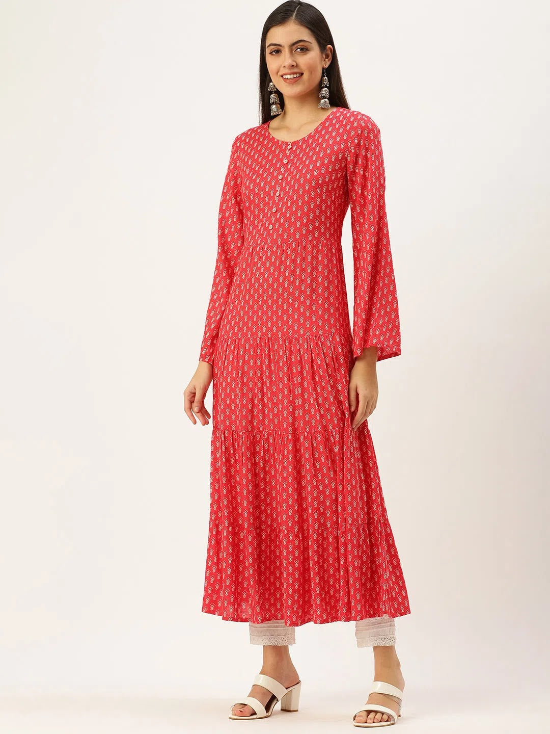 Pink Printed A-Line Indian Kurta for Women - DesiQlo
