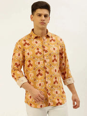 Men Yellow Printed Casual Shirt-REPLAYPRINTSLINEN-3454-Mustard