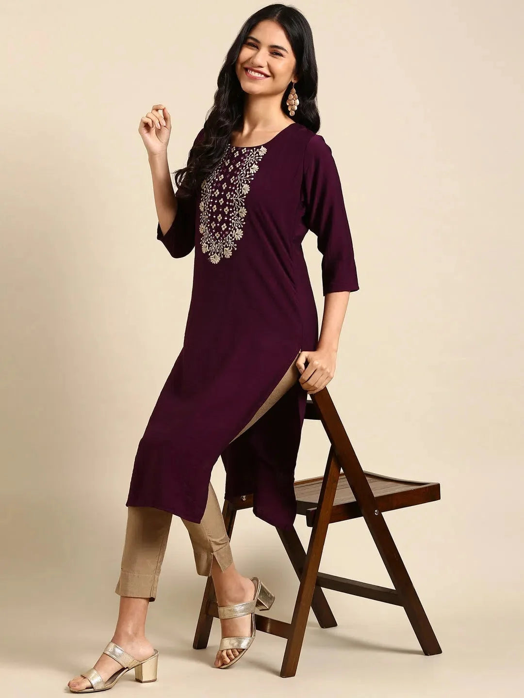 Purple Printed Kurta | Trendy Women's Indian Kurtis