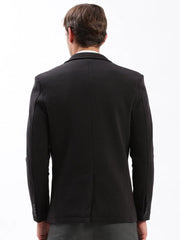 Men Notched Lapel Solid Black Blazer-AR-CODDKNIT-Black