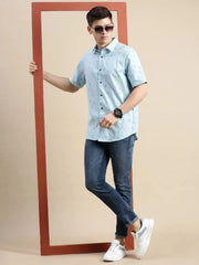 Men Blue Geometrical Casual Shirt-DAHLIAPRINT-1732-Blue