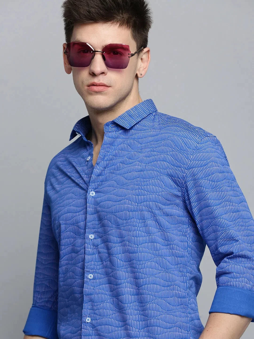 Mens Blue Printed Cotton Shirt | Casual Style