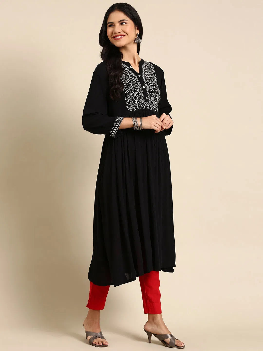 Black Solid Anarkali Kurta | Viscose Anarkali Kurtis for Women