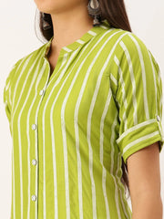 Women's Green Striped Straight Kurta-SKC-3233-Green