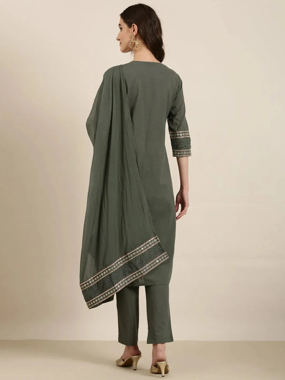 Olive Solid Cotton Kurta Sets | Women's Indian Kurta Sets