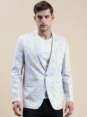 Men Blue Printed Casual Blazer-SOBLZ-69-01-Turquoiseblue