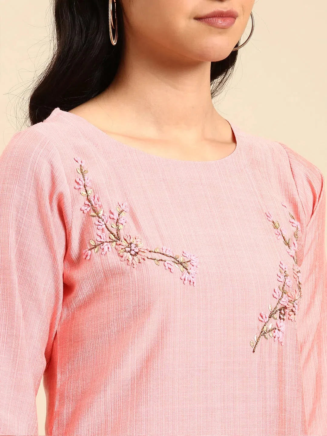Peach Solid Women's Kurta Set | Cotton Indian Kurta Sets
