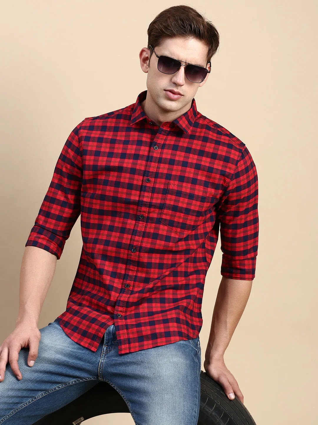 Red Checked Mens Shirt | Cotton Casual Shirt - DesiQlo