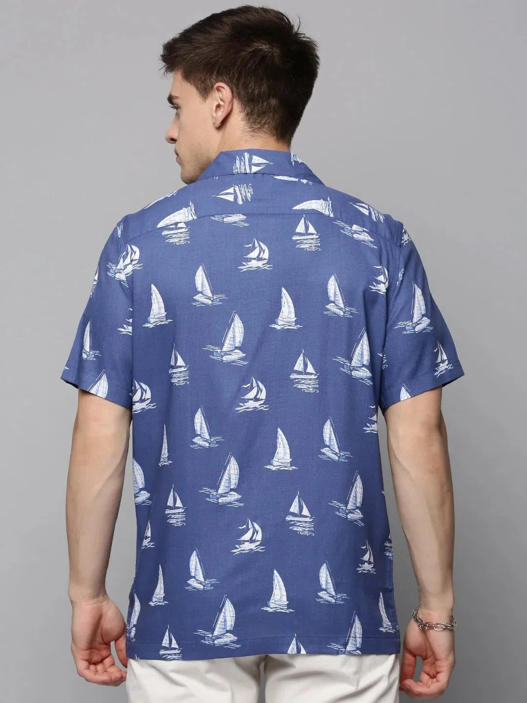 Mens Printed Casual Shirt - Blue Resort Style | DesiQlo