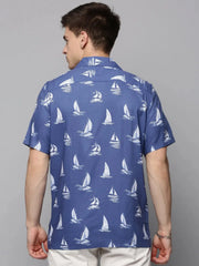 Men Blue Printed Casual Shirt-RESORTPRINT-3178-Blue