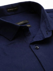 Men Navy Solid Casual Shirt-SAATVIKKNITS-4445-Navyblue