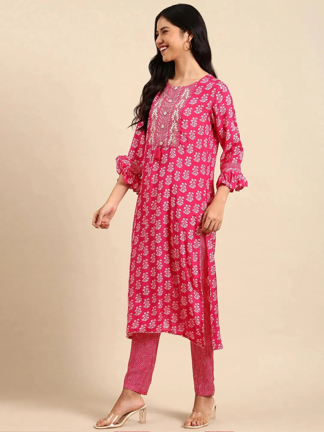 Fuchsia Printed Kurta Set | Women's Indian Kurta Sets