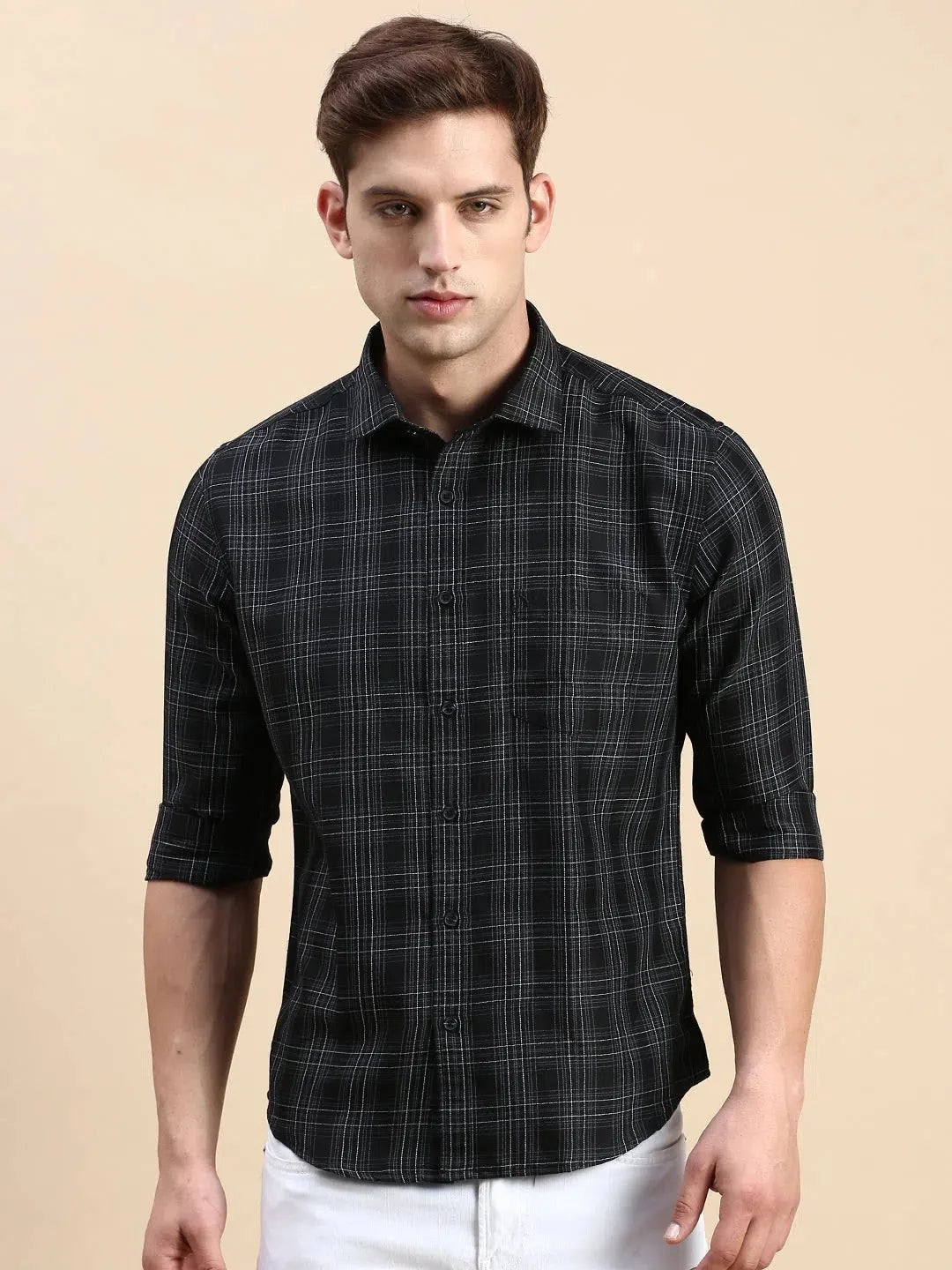 Men's Black Checked Shirt | Casual Cotton Shirt - DesiQlo