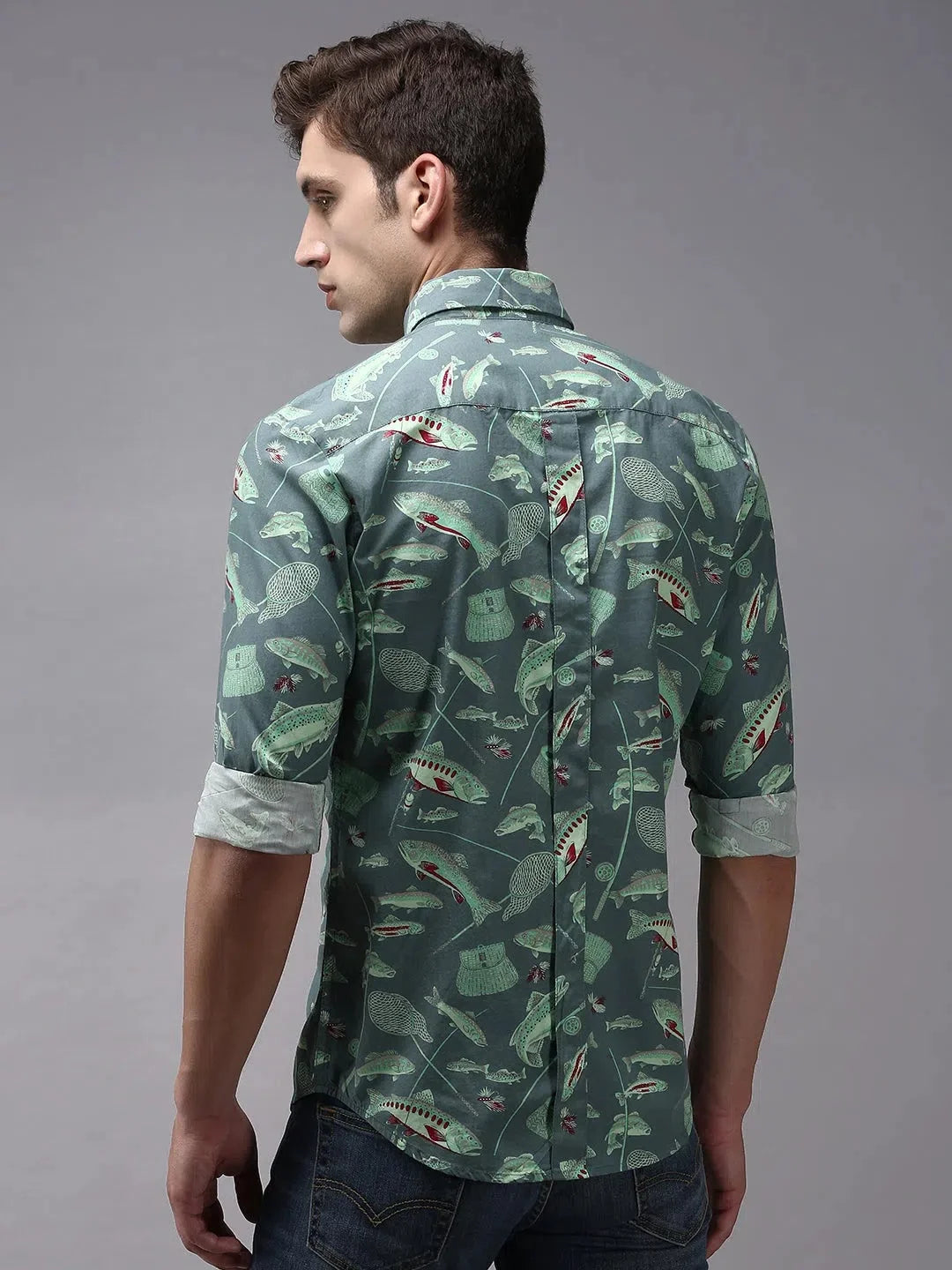 Green Printed Cotton Mens Shirt - Casual Style | DesiQlo