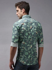 Men Green Printed Casual Shirt-PERRYPRINT-1851-Seagreen