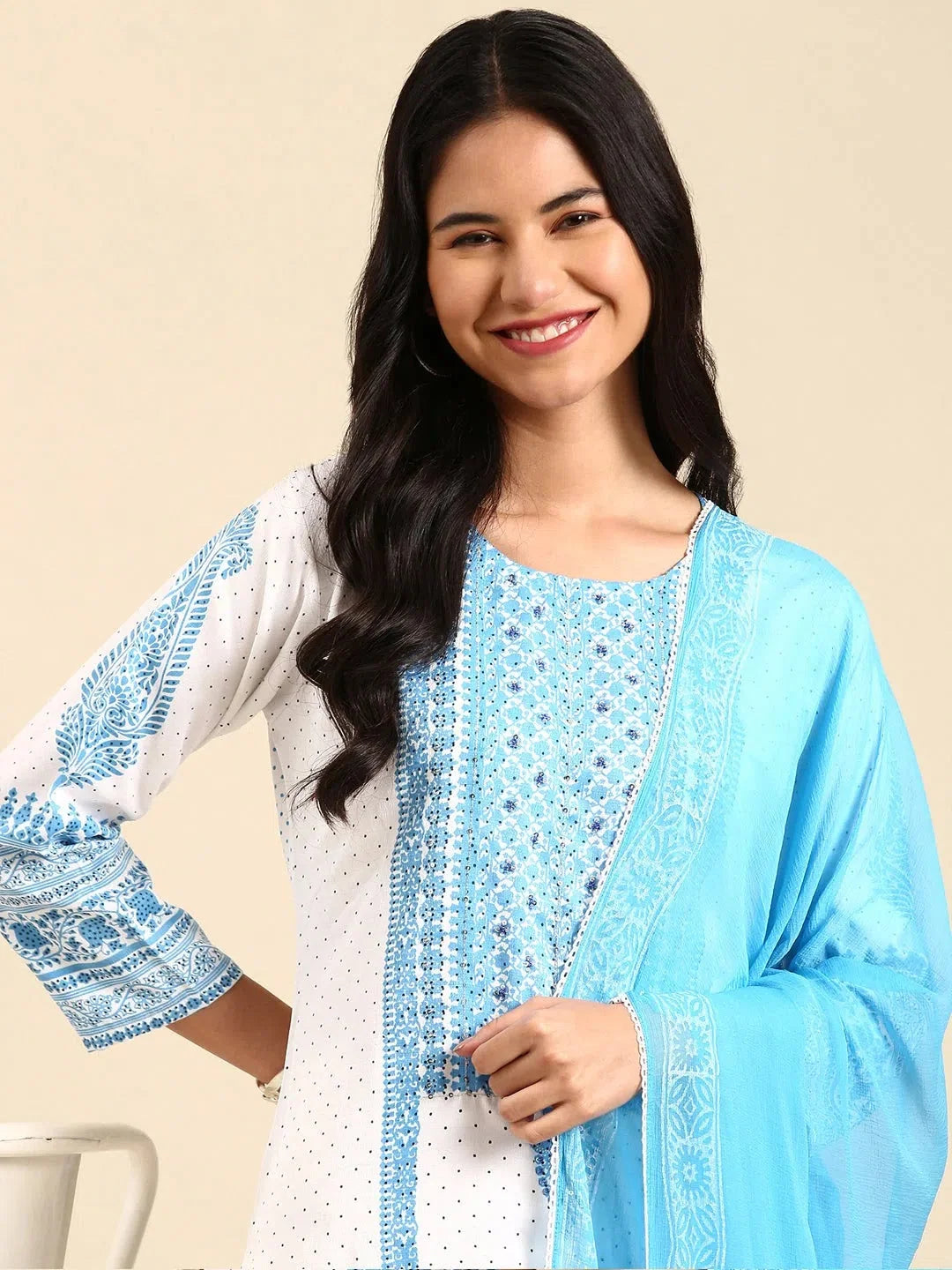 White Printed Kurta Set | Women's Designer Kurta Sets