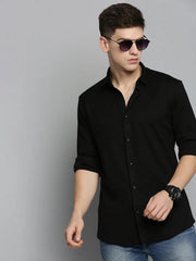 Men Black Solid Casual Shirt-CARLOKNITS-3222-Black